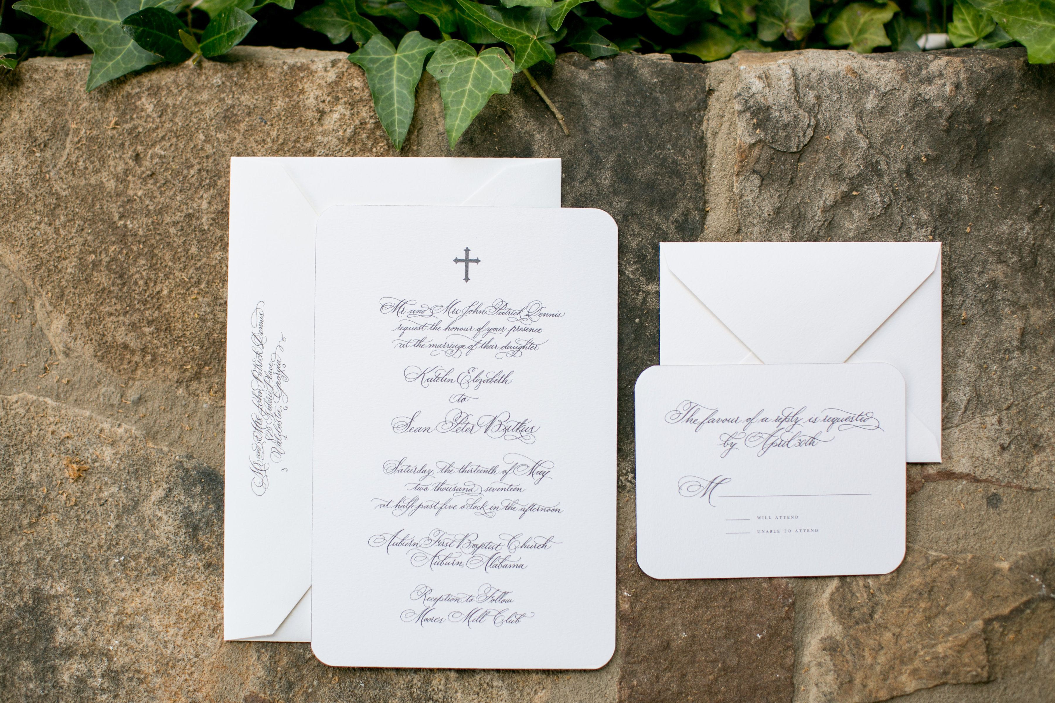Auburn, Alabama wedding invitation design by Atlanta wedding calligrapher Ashlyn Carter - classic copperplate calligraphy font