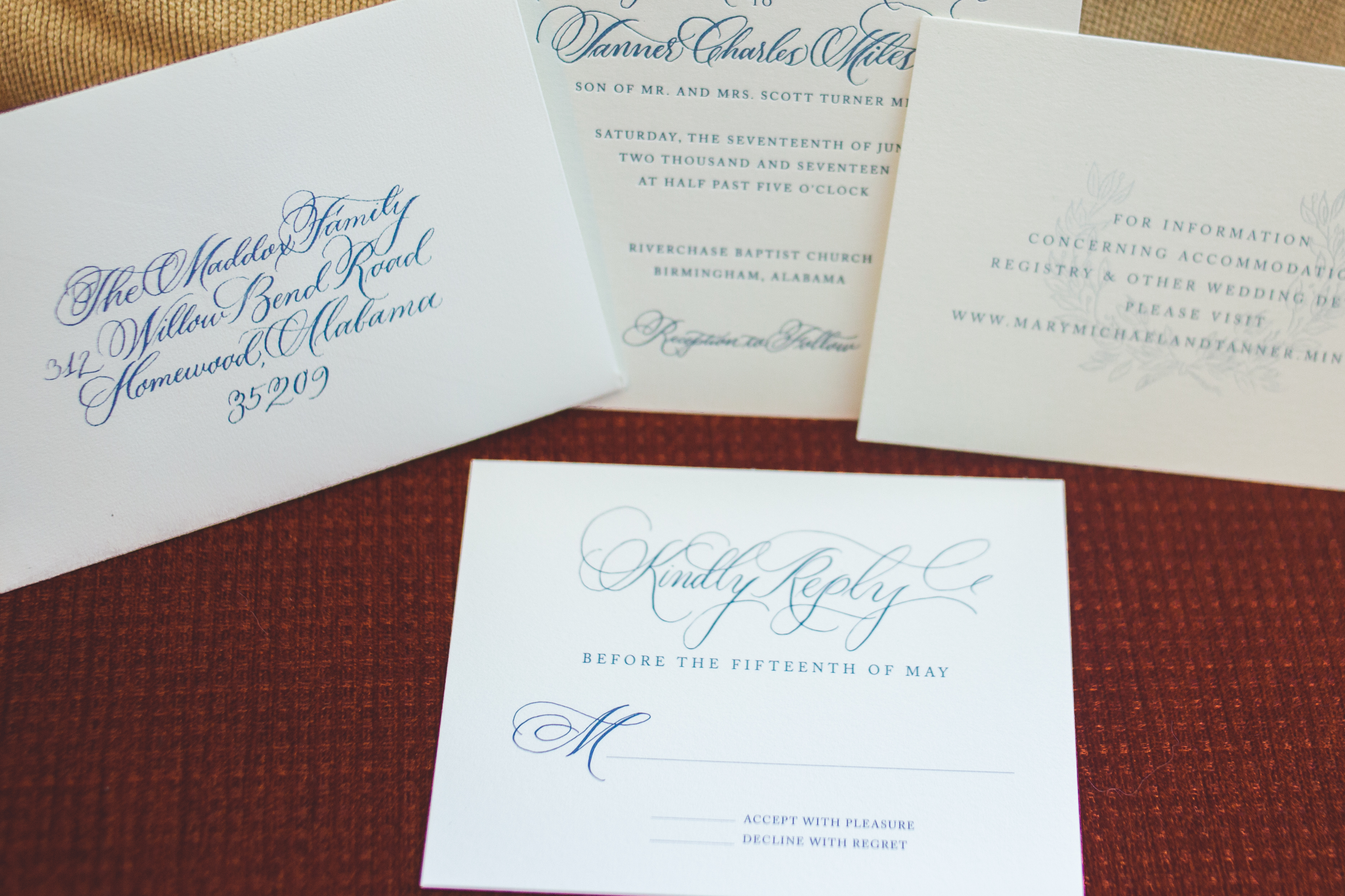 Classic southern wedding invitation calligraphy for The Club, Birmingham, Alabama wedding by Ashlyn Writes Wedding Calligraphy Atlanta Wedding Calligrapher