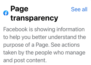 page transparency sidebar on Facebook.